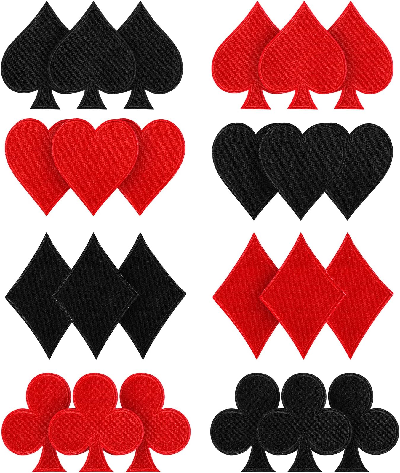 MTLEE 24 Pcs Play Cards Iron on Patches Card Suits Red Black Heart Diamonds Clubs Spades Poker Iron on Patches Las Vegas Sew on Embroidered Applique DIY Accessory for Jeans Hats Bags Backpack