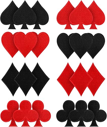 24 piezas de parches para planchar de Halloween, parches de juego para planchar en rojo y negro, parches de corazón, trajes de tarjetas, parches de