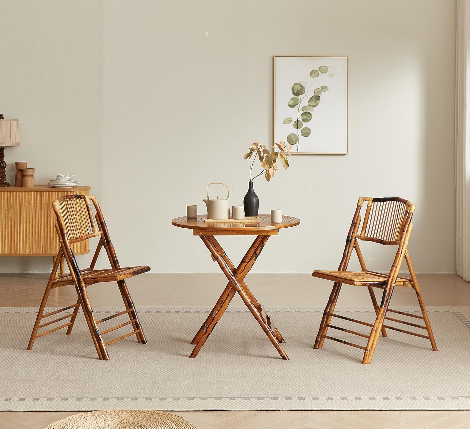Vintage Bamboo Rattan Folding Dinging Chair - Portable Lightweight Retro Seat for Indoor, Outdoor, Patio, Wedding, Office, and Events (1, Brown, Oversized)