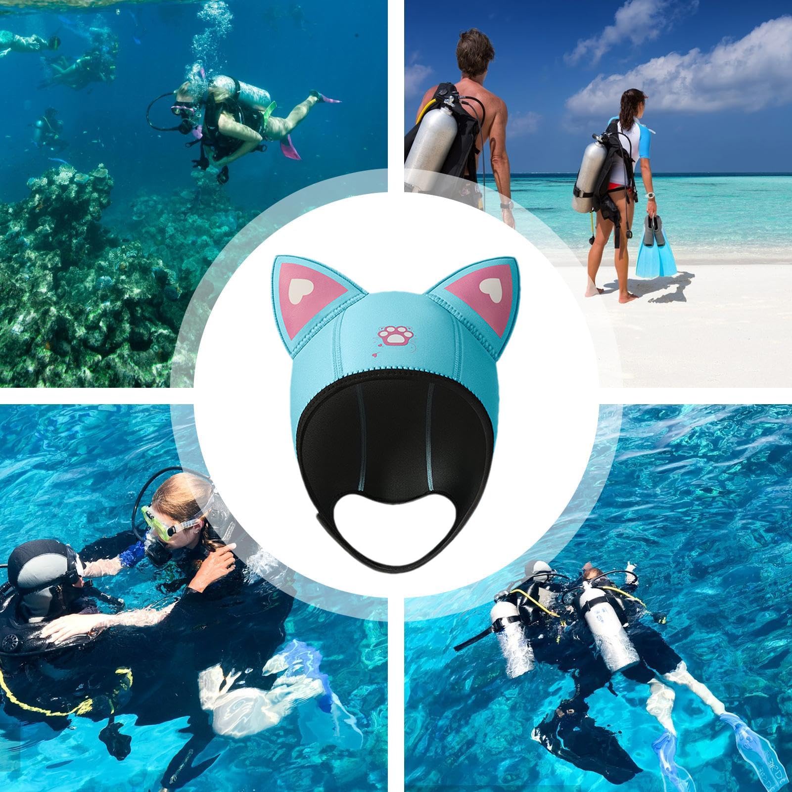 Capucha de buceo,Capucha de buceo,Gorro de Buceo con Orejas de Gato | Capucha de traje de neopreno, gorro de natación, capucha de neopreno de 3mm, cómoda capucha de buceo con orejas de gato, capucha t