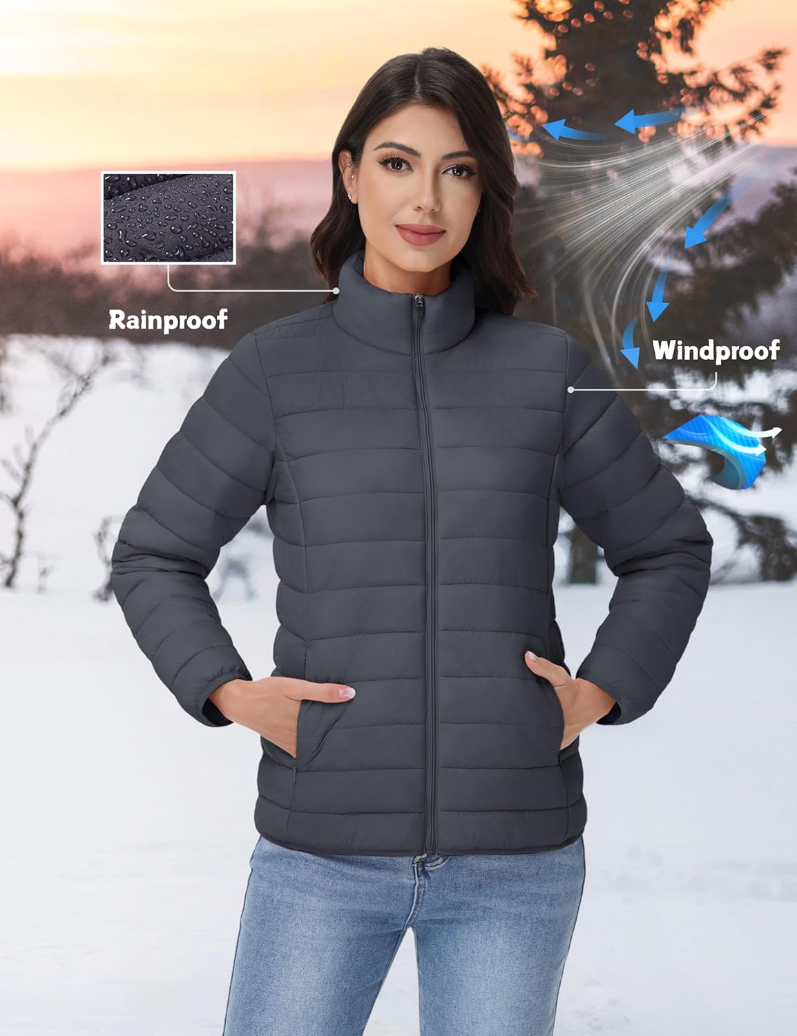 YUCOLEN Women's Puffer Jacket Quilted Winter Coat Padded Stand Collar Full-zip Warm Lightweight Puffer Coats - Image 4