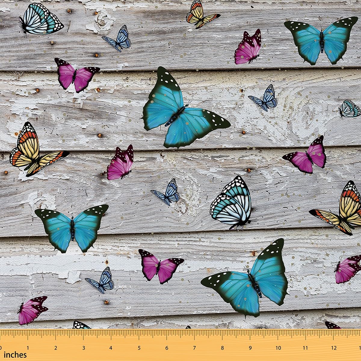 Homemissing Multicolored 8 Butterfly Fabric By The Yard Butterflies Print Waterproof Outdoor Fabric Beautiful Butterfly Upholstery Fabric For Chairs Butterfly Floral Wood Grain Grey Outdoor Fabric 3 Yards (L276*W150cm)
