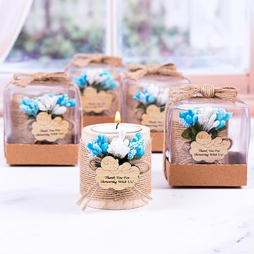 Vista 3 de HTF - Juego de 10 portavelas de madera para decoración de baby shower, regalos de revelación de género, portavelas de madera para baby shower Marrón