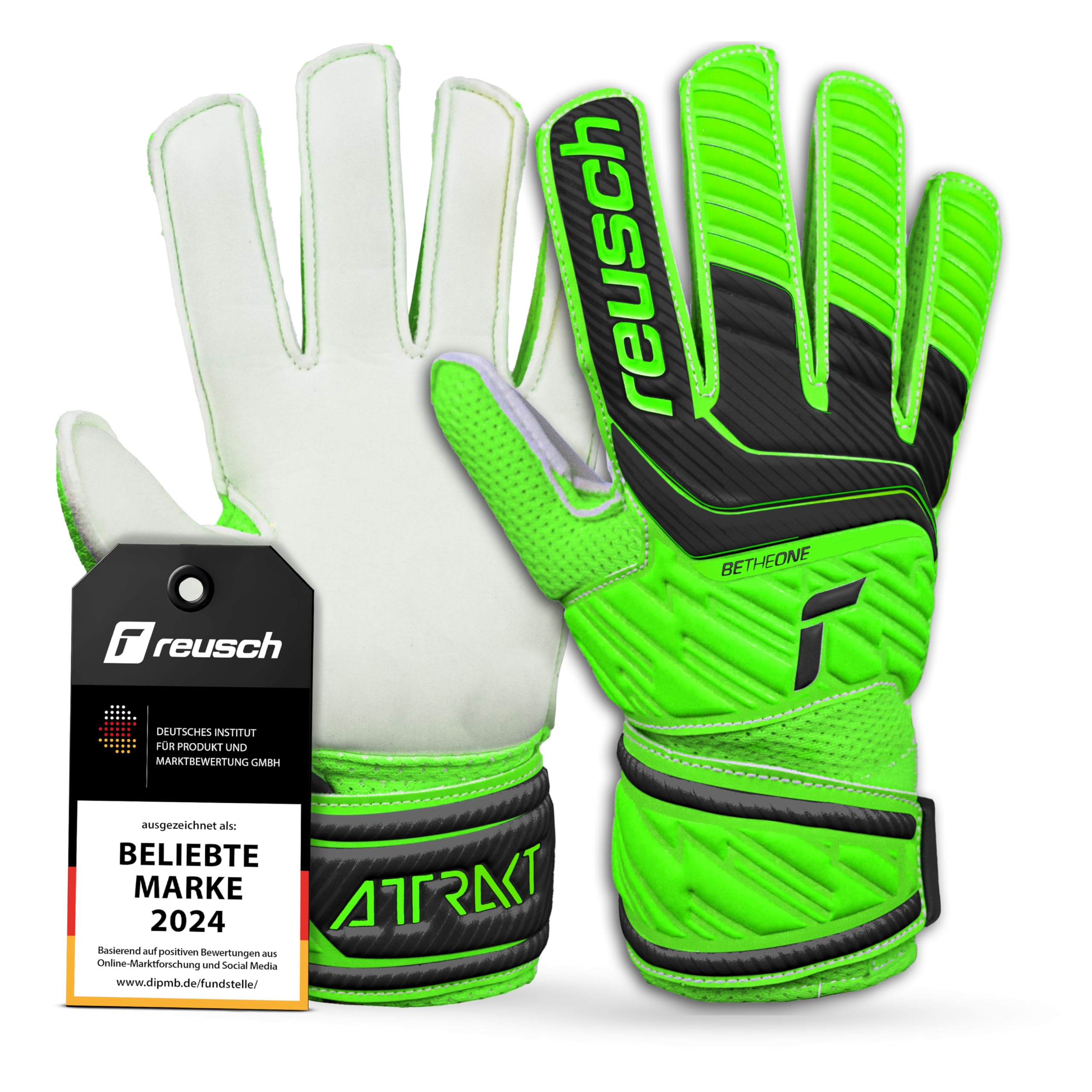Reusch Attrakt Solid Junior Goalkeeper Gloves, For Children Aged 5-16 Years, Stable Grip with Solid Latex, Comfortable Fit and All-Round Bandage, Breathable and Robust, For Training and Play