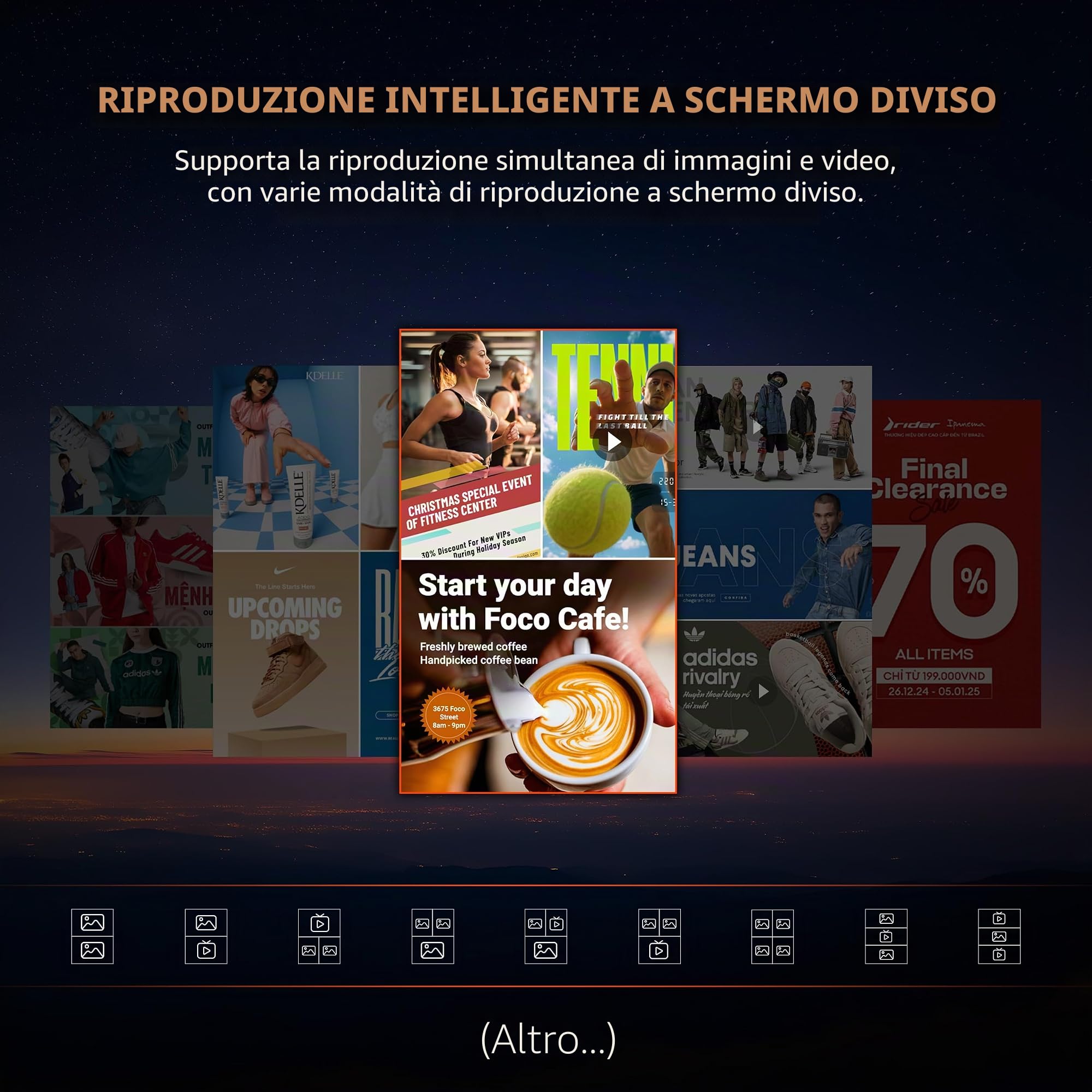 Monitor Pubblicitario, 43 Pollici LCD Digitale Display interna, FHD Schermo Pubblicitario, Supporto USB/HDMI/WiFi/Android OS, Adatto per Ristorante, Negozi, Centro Commerciale