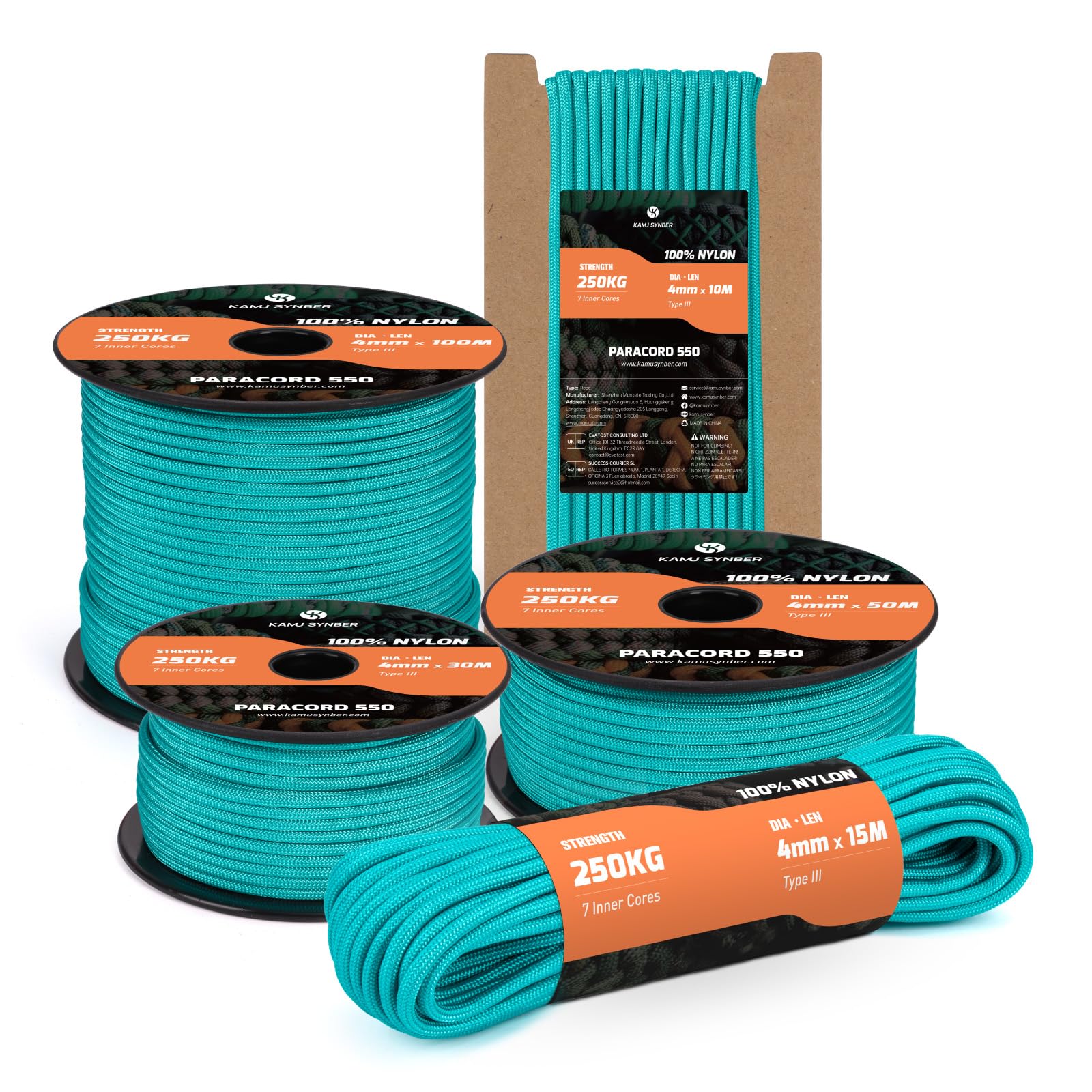 Kamu Synber 550 Paracord 4mm 50m Type III 7 Strands Nylon Rope Cord