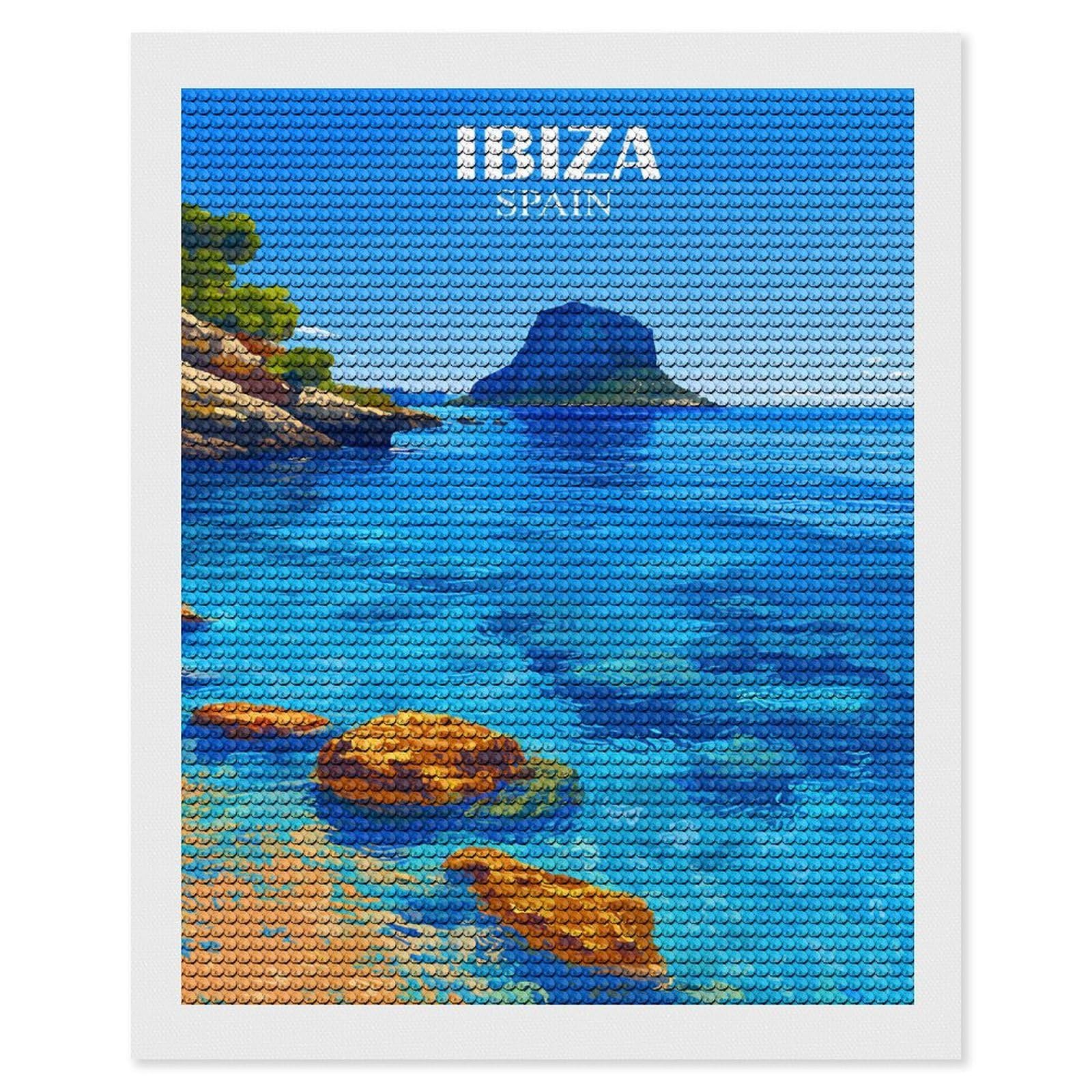 Junmoney Ibiza Spain Diamond Art Canvas 16"x20", for Adults, Printed Canvas, Home Wall Decor, Gift Idea, Mindful Craft Activity