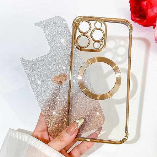 Miniatura 4 de Bonoma Purpurina magnética para iPhone 15 Pro Max compatible con MagSafe , funda transparente de lujo con diseño de corazón de amor, protección de