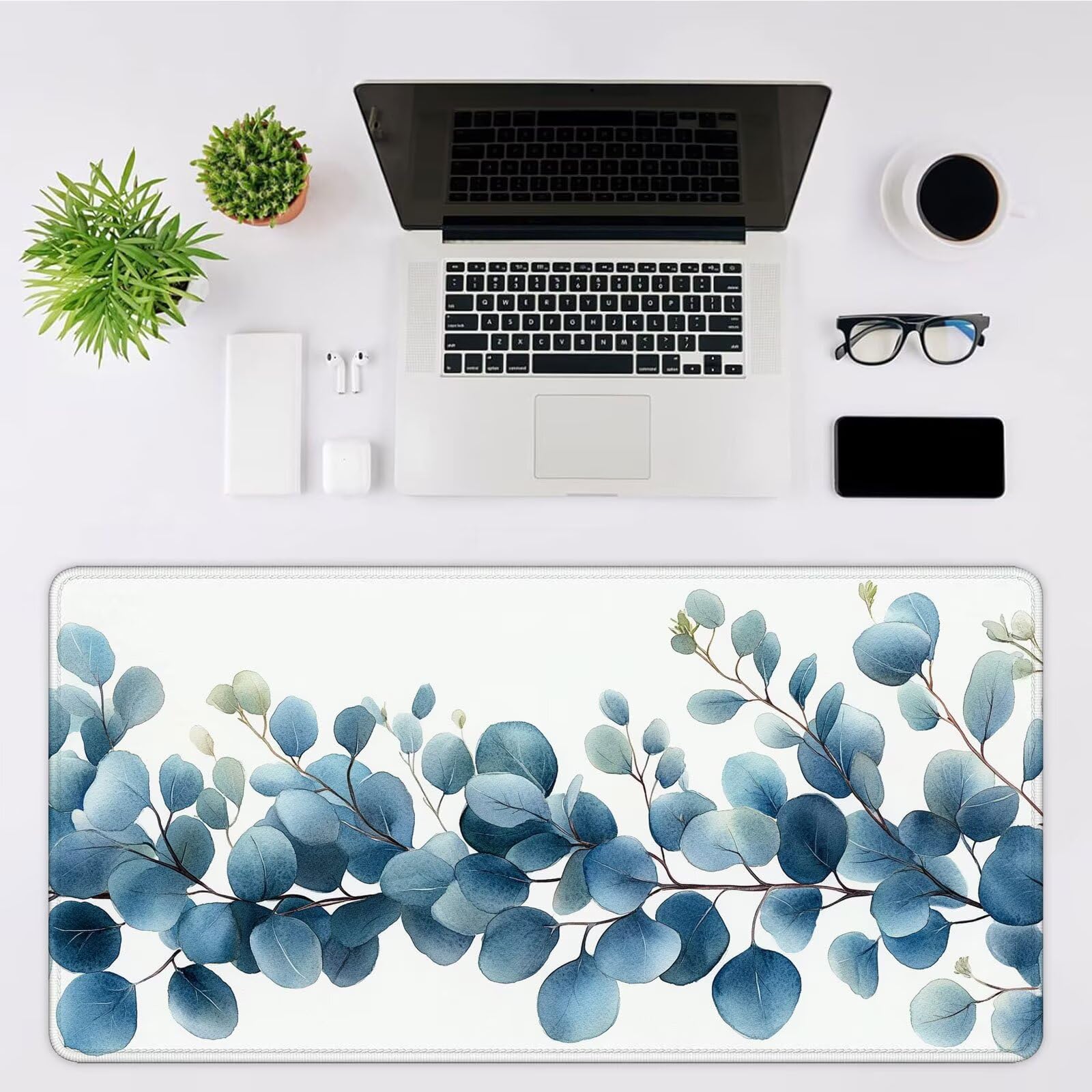 Gamingowa podkładka pod mysz XXL – duża podkładka pod mysz, 1200 x 600 x 3 mm, niebieskie liście, podkładka na stół, duży rozmiar, poprawia precyzję i prędkość, antypoślizgowa podkładka na biurko