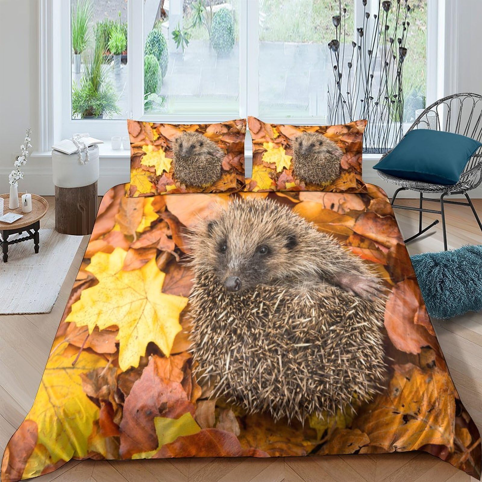Ctjqhvkz Style-10 3D Printed Autumn Leaves Fitted Sheet Hedgehog Microfiber Soft Anti-Slip Mattress Cover For Bedroom Guest Room Decoration Single（135X200cm）