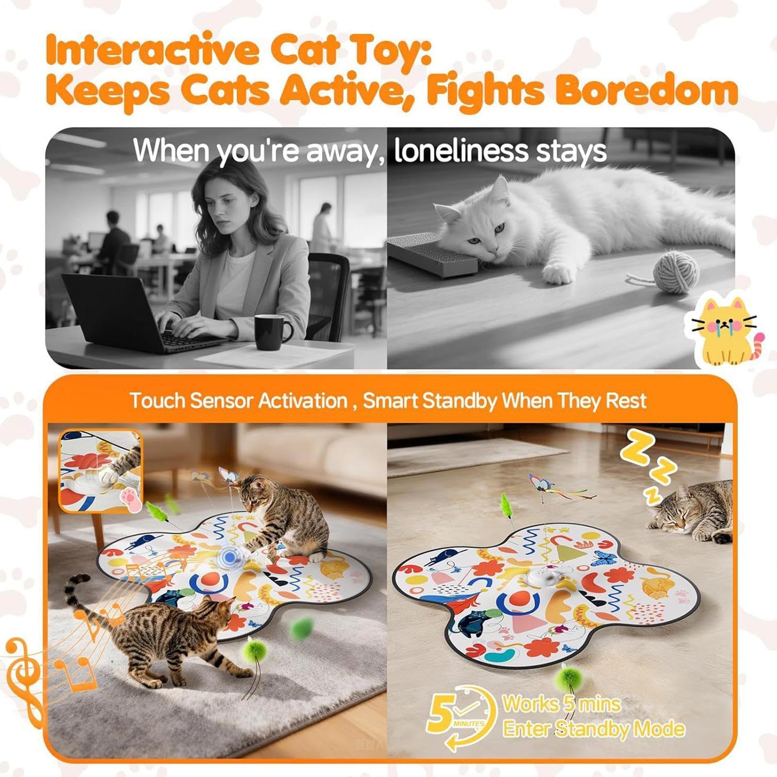 Giocattoli Interattivi Da Interno Per Gatti Interattivo a 3 Velocità | Giochi Di Arricchimento Per Gatti Per Stimolazione Mentale, Caccia Simulata, Anti-Noia Esterno, Interno