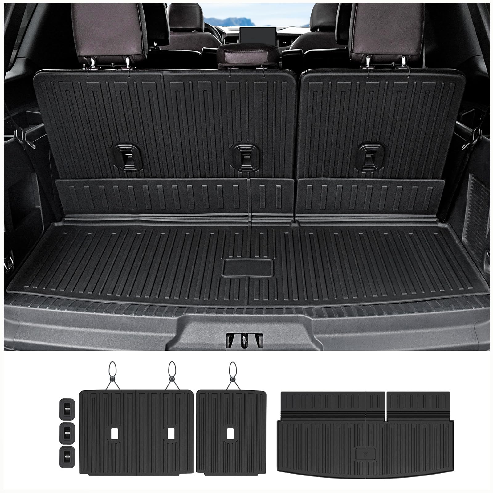 Cargo Mat Backrest Mats for 2018-2024 Ford Expedition/Lincoln Navigator 7/8 Seat(Not for Max or L Model) Accessories, All Weather Cargo Liner Seat Back Cover(Cargo Mat+3rd Row Backrest Mats)