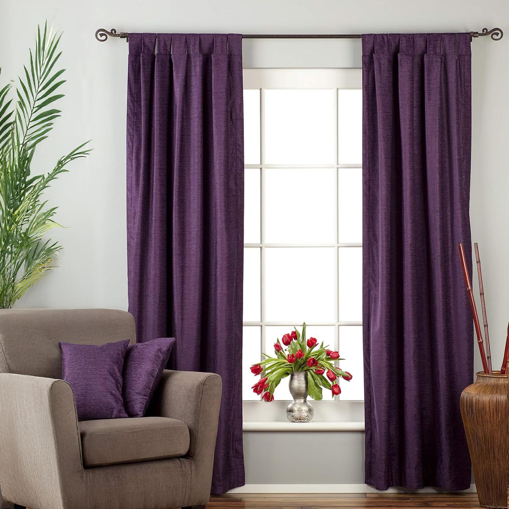 Handmade Purple Velvet Curtains, Tab Top Lined Curtains for Window & Door, 43" W X 120" L, Vintage Curtains give Beauty & Privacy for Bedrooms, Dining Rooms & Living Rooms, Sold In Pair