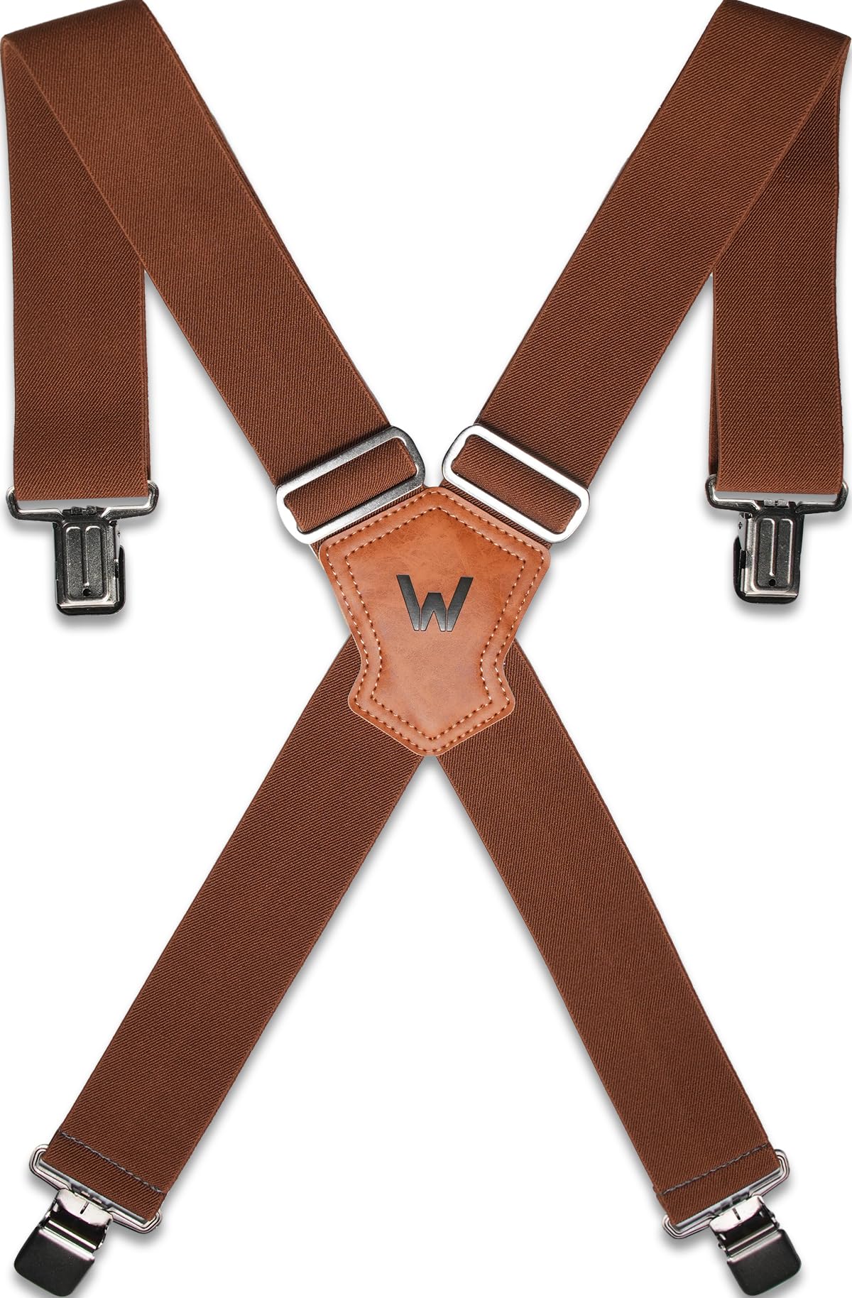 WELKINLAND 2Inch-Wide Work Suspender Brown-Elastic Suspenders for Pants Heavy-Duty Work Suspenders for Men Clip-on Suspenders for Men Man