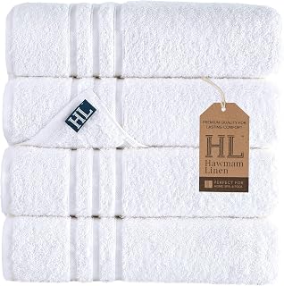 Hawmam Linen 4-Pack White Turkish Cotton Bath Towels 27x54 Soft Absorbent Quick Dry Premium Quality