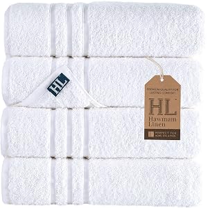 Hawmam Linen White Bath Towels 4 Pack 27 x 54 Inches 100 Turkish Cotton Soft Lightweight and Highly