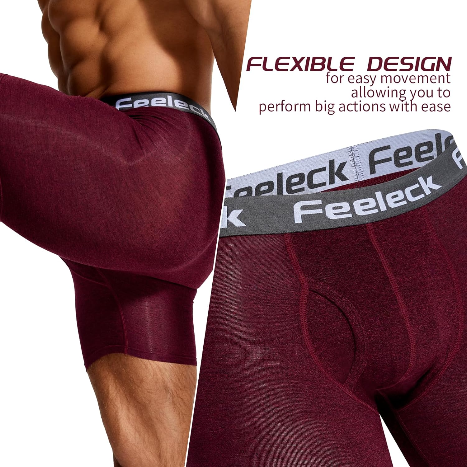 Feeleck Mens underwear Rayon Boxer Briefs 7-Pack Moisture Wicking with Fly Trunks for Man - Image 5