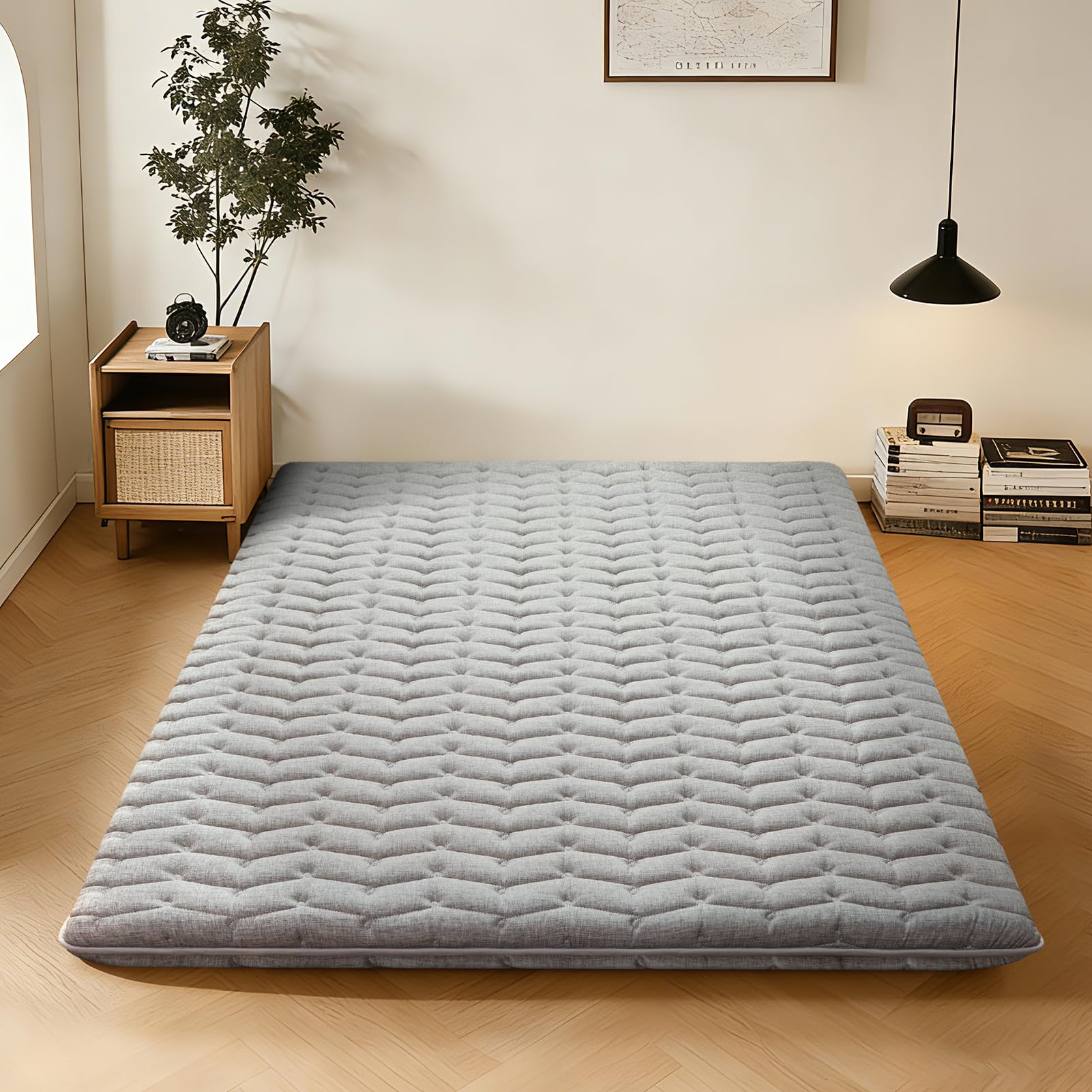 Premium Foam 3.2" Thick Japanese Futon Floor Mattress - Twin Size 39"x80" 100% High-Density Foam,Comfortable Sleeping Pad,Tatami Mat for Dorm,Bedroom or Guest Room,Boys Girls Dormitory Pads(Hemp Gray)