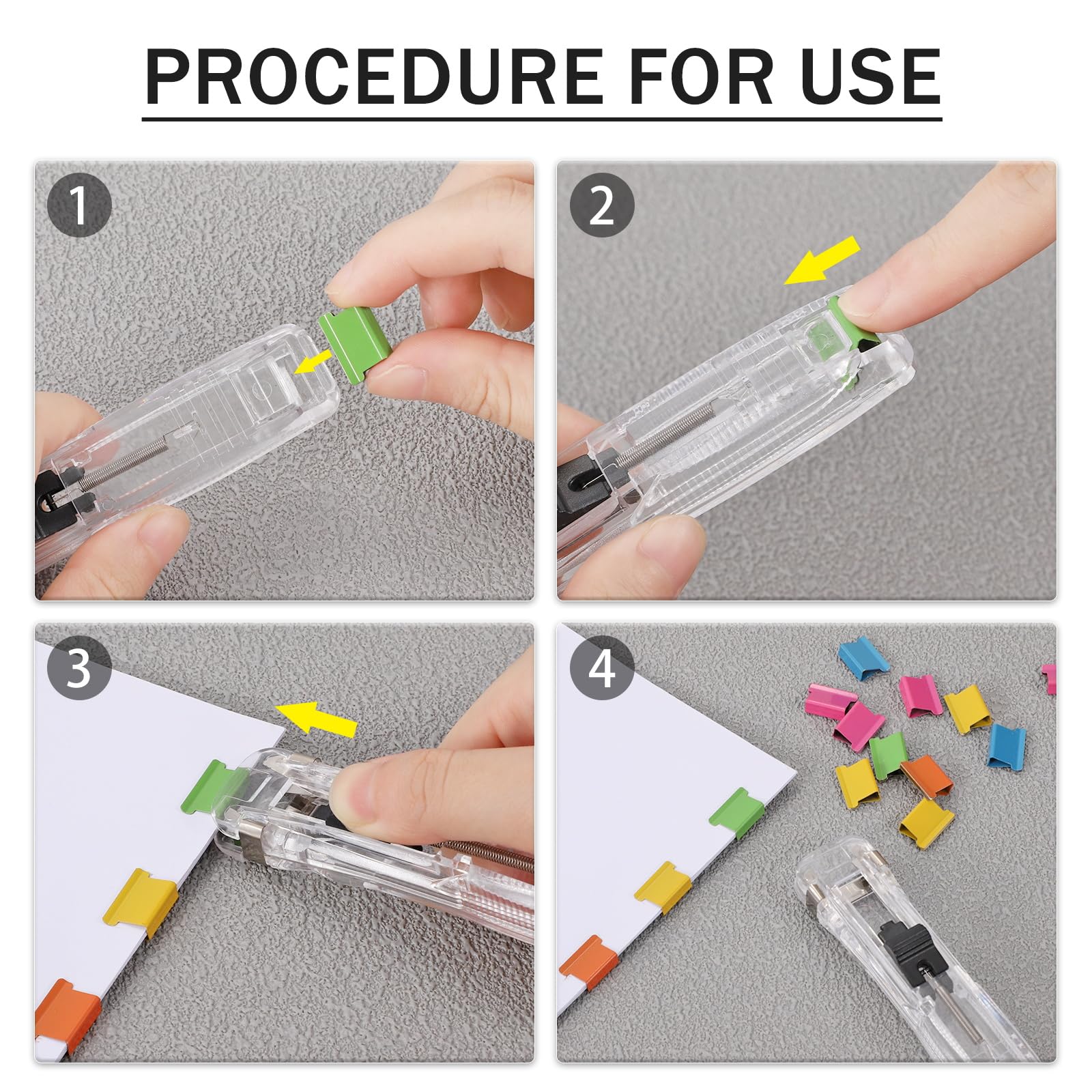 Cucitrice a Spinta 2 Pezzi Dispenser Di Clip Con 200 Punti in Acciaio Inox Riutilizzabile Per Fissare Fogli Sciolti