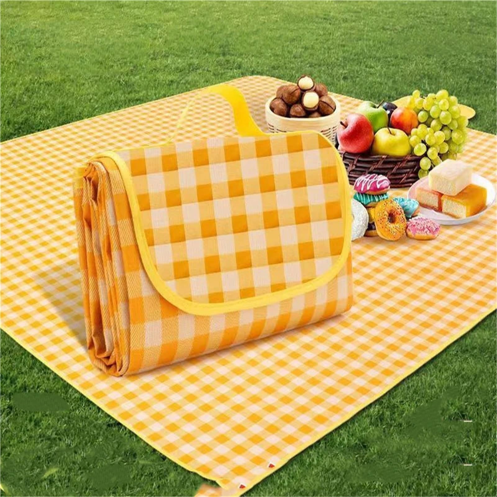 Tappetino da picnic in tessuto non tessuto impermeabile ispessito, da spiaggia, per campeggio e uso esterno, giallo, 200 x 200 cm, taglia unica