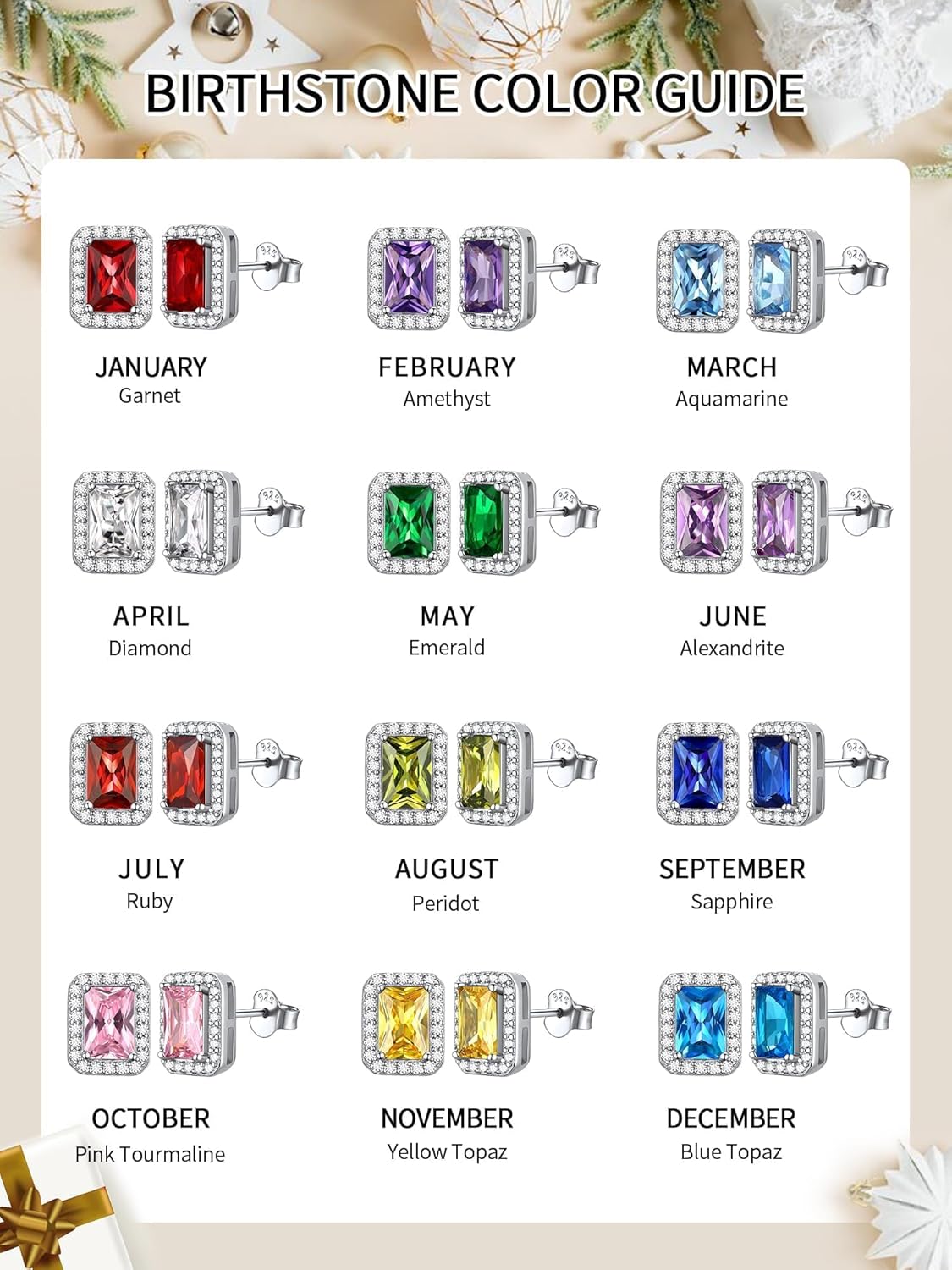 ChicSilver 925 Sterling Silver Heart/Round/Pear/Emerald Cut Birthstone Stud Earrings for Women Birthday Jewelry - Image 8