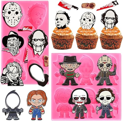 Miniatura 1 de Whaline 2 moldes de silicona 3D de personajes de terror, moldes de resina de personajes de películas de miedo, moldes de resina, para Halloween,