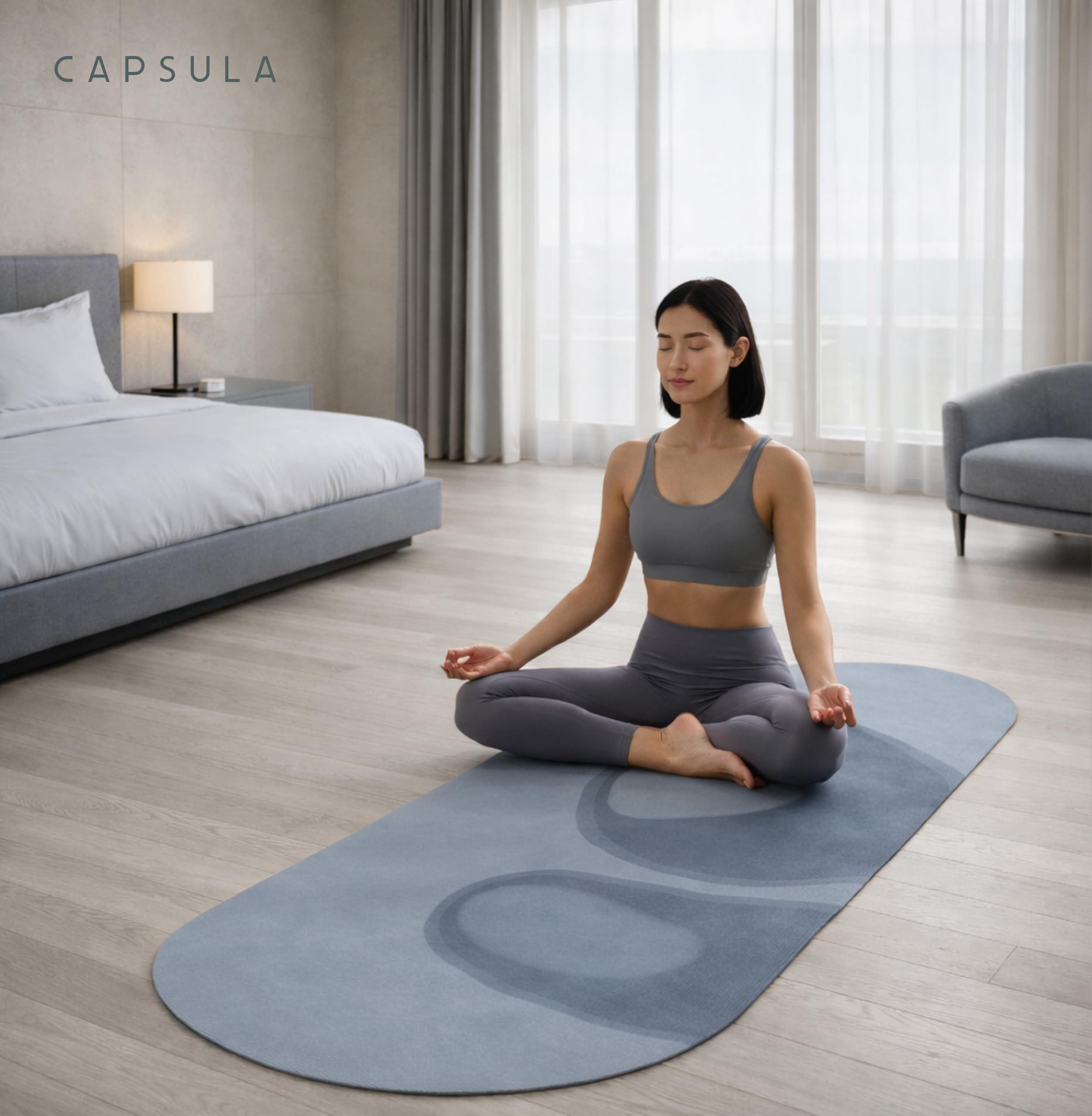 Capsula Tappetino Yoga Premium Extra Lungo (200 cm), 3 mm, Antiscivolo – Effetto Camoscio Vegano & Gomma Naturale, Supporto per le Articolazioni, Tappetino Yoga Design per Studio e Casa