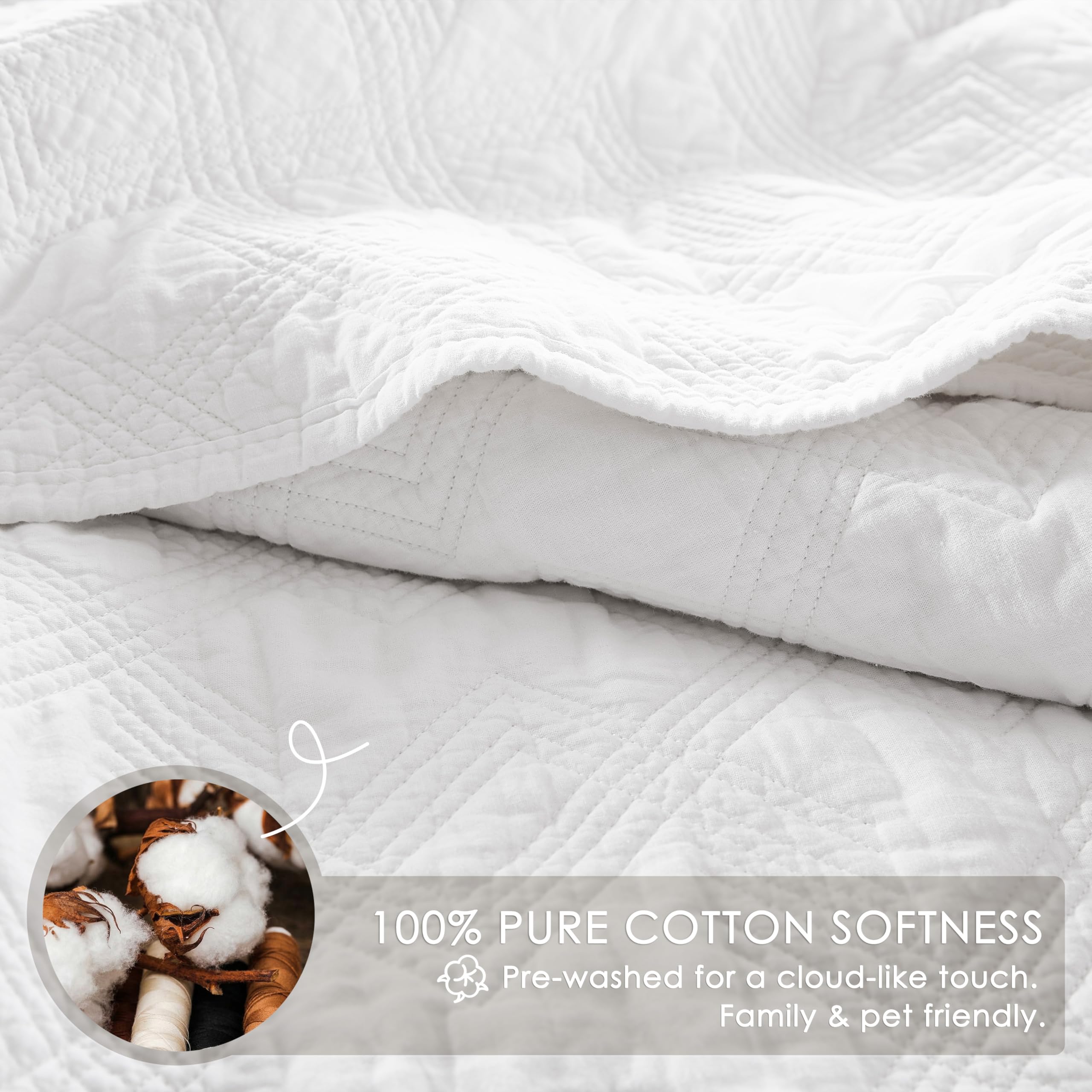 WDCOZY Set copripiumino matrimoniale in 100% cotone, bianco prelavato, morbido, leggero, moderno, copriletto rustico rustico, strutturato come lino, biancheria da letto in garza shabby chic, 2 pezzi