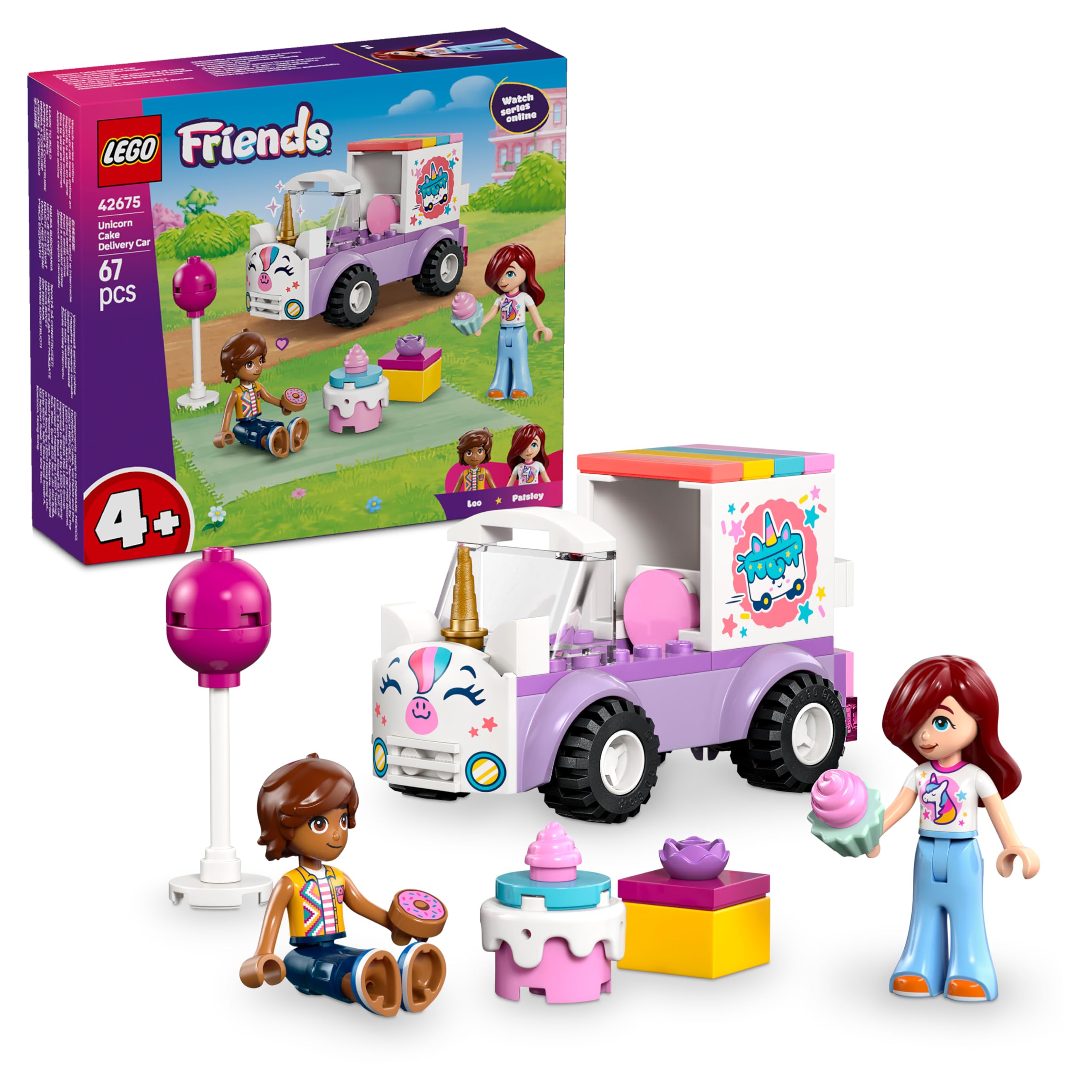 LEGO Friends Unicorn Cake Delivery Car - Educational Fine Motor Skills Toy w/ 2 Mini Dolls & Birthday Party Accessories - Gift Idea for 4+ Year Old Girls - 42675
