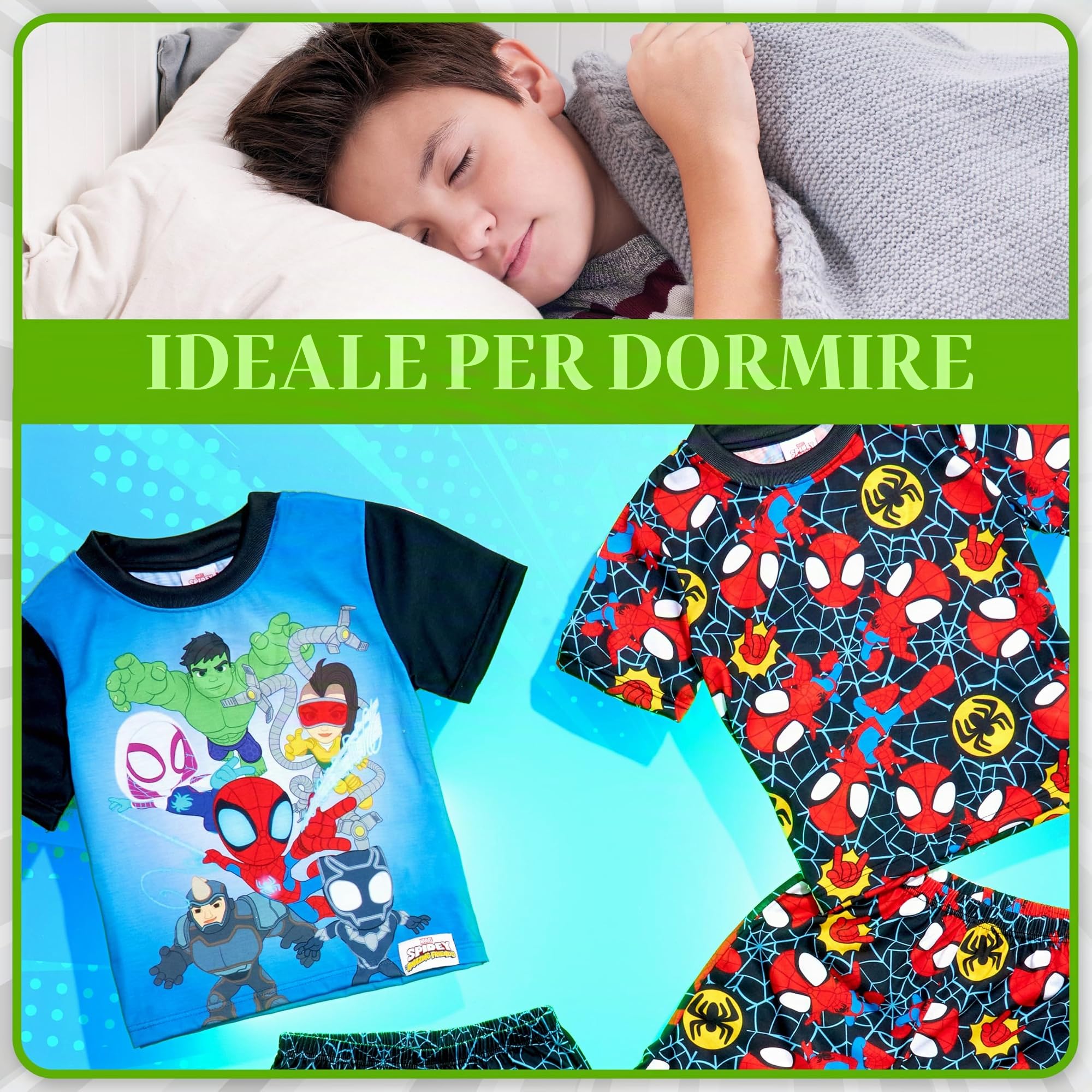 Marvel Avengers | Spidey Pigiama Ragazzo, 2 Set Manica Corta Pigiami Bambini, Abbigliamento da Casa Estivo, Regalo Bambino