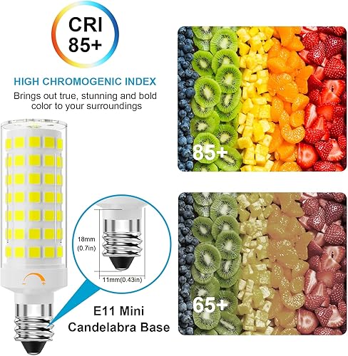 Miniatura 4 de Bombilla LED E11 de 7 W regulable, JDE11 120 V 75 W equivalente a halógeno, base de mini candelabro E11, 6000 K luz blanca diurna, bombillas T4 E11