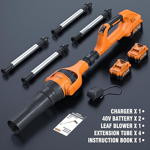 Miniatura 8 de Limpieza de canaletas de techo desde el suelo, sopladores de hojas de 40 V inalámbricos, 580 CFM180 MPH con 2 baterías y cargador, motor sin