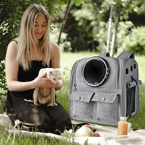 Miniatura 3 de Mochila para gatos, aprobada por aerolíneas, diseño ventilado, malla transpirable para gatos pequeños y perros para senderismo y campamento, soporta