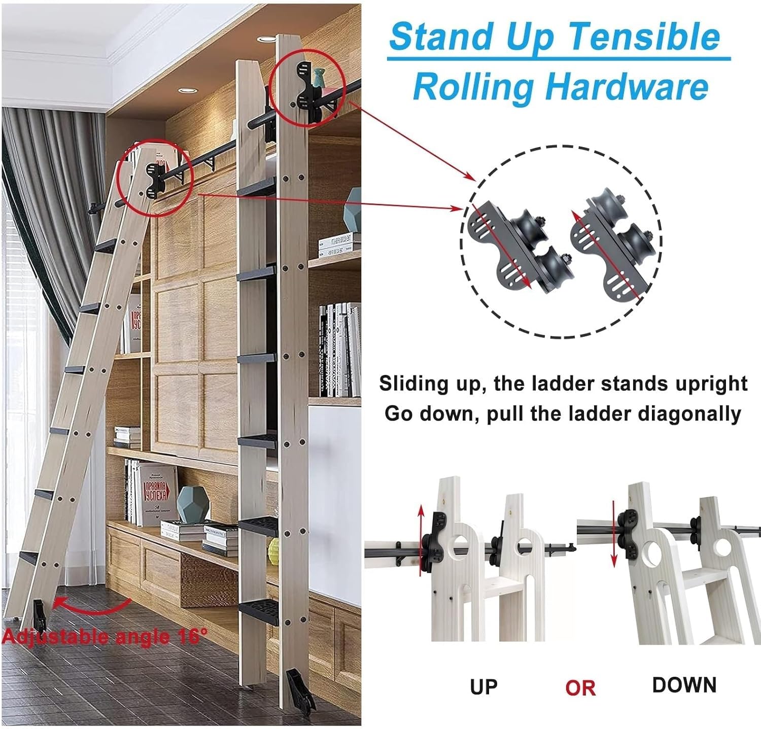 Sliding Hardware Kit Rolling Library Ladder Track Kit, 3.3-20ft Ladder Kit, Black Telescope Mobile Ladder Track Kit for Loft Closet, Full Set Ladder Rails Kit (10ft/300cm Track kit)