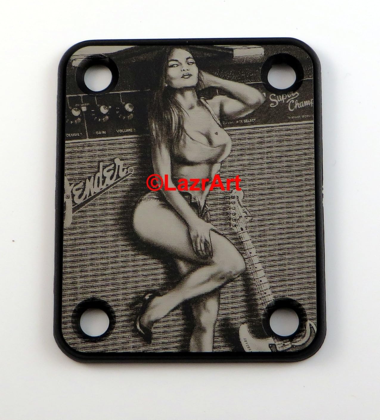 Laser Girl 611 - sexy, Standard 4 Bolt style, engraved guitar neck plate