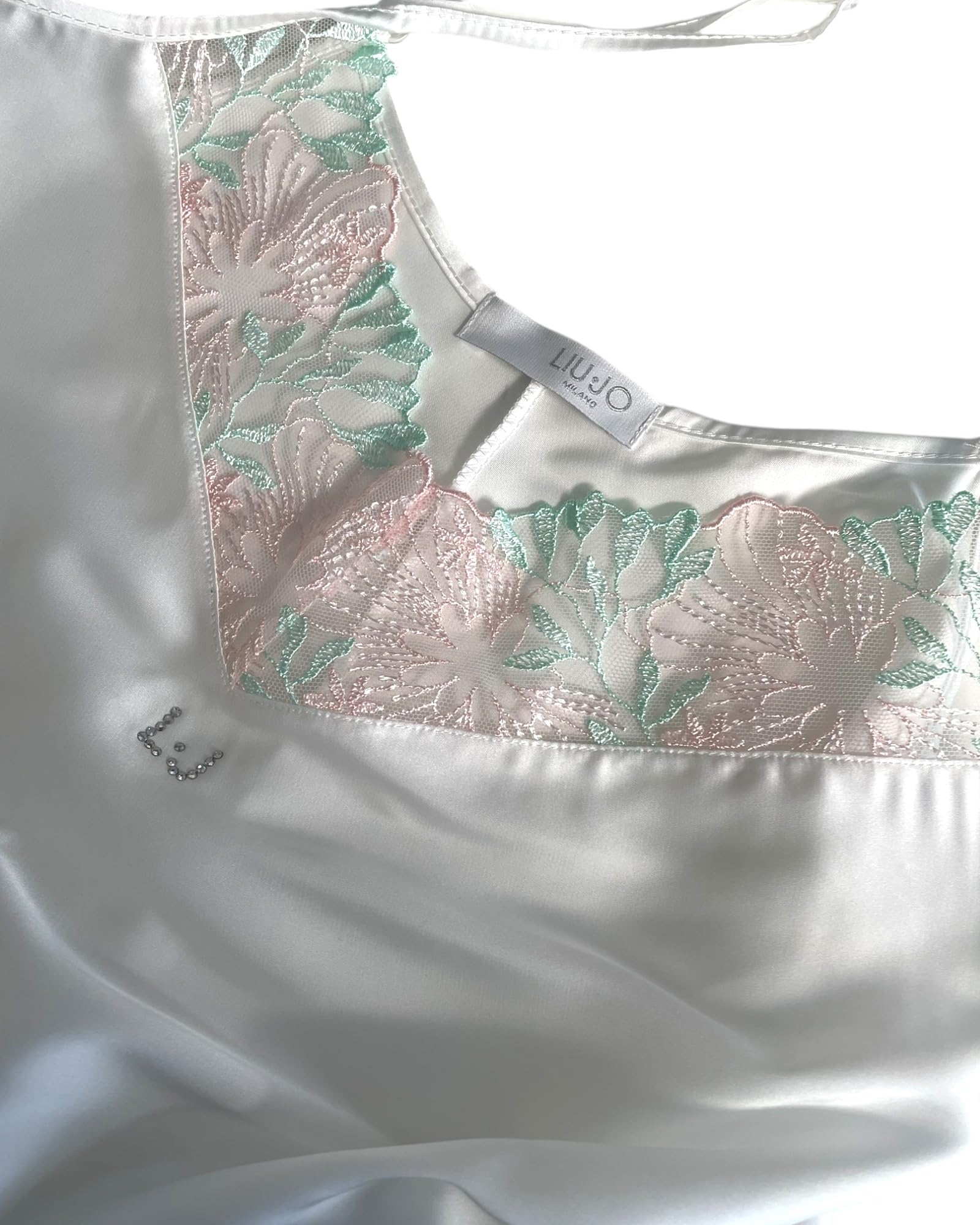 Liu Jo Milano Camicia da Notte da Donna Sottoveste in Raso e Pizzo con Spalline Regolabili Art. DL 0030 Colore Latte