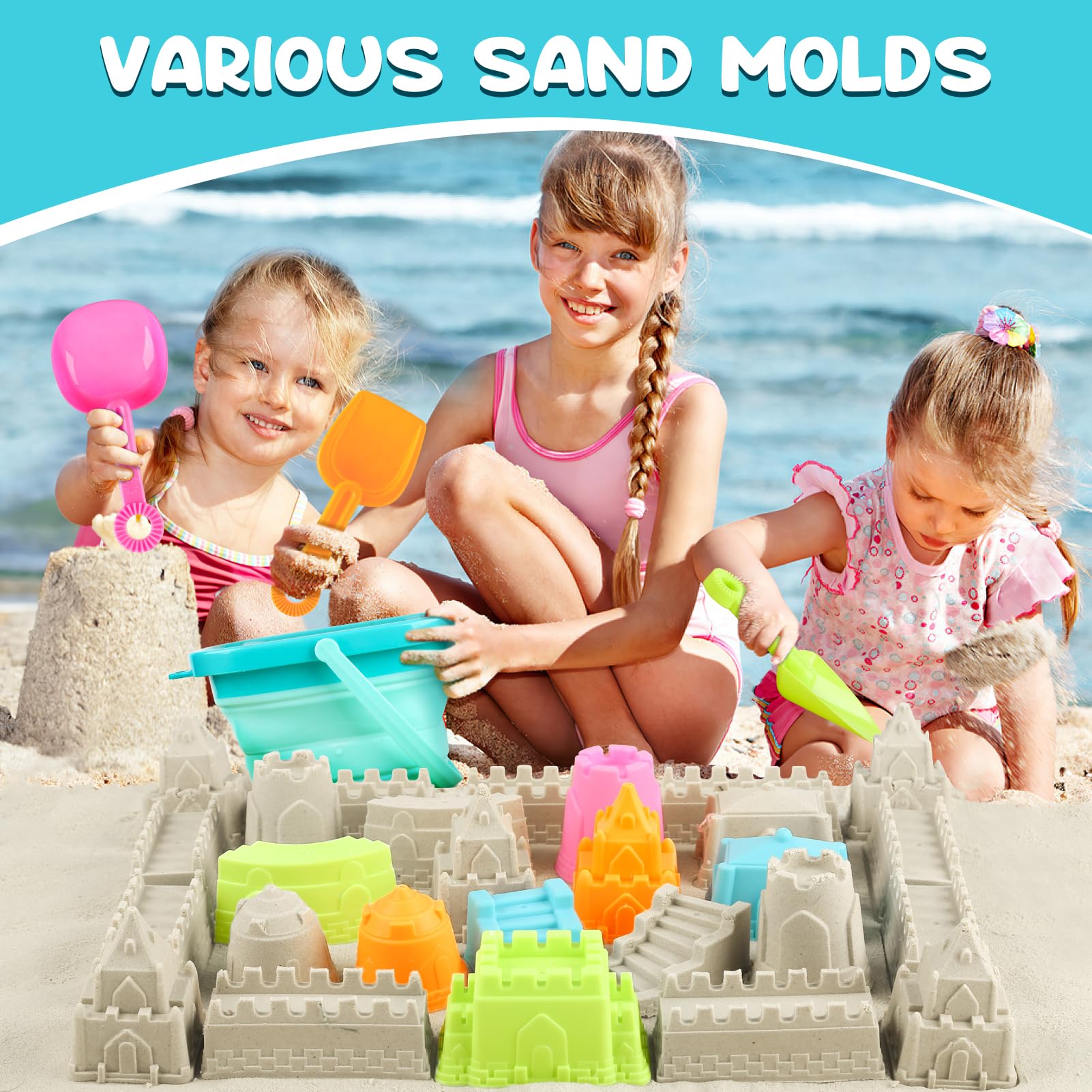 YIMORE Beach Toys Set for Kids 28 PCS Sand Bucket and Spade Beach Set Kids - Image 3