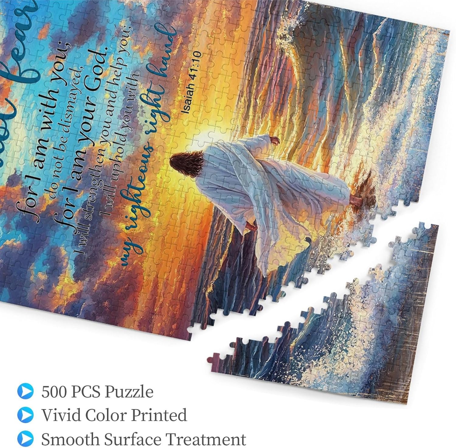 Religious Jesus Puzzles for Adults 500 Pieces Christian Puzzles nspirational Motivational Bible Puzzle Jesus Walking on Water Wall Art Gifts for Women Man Art Sunset Landscape Faith Catholic Puzzle