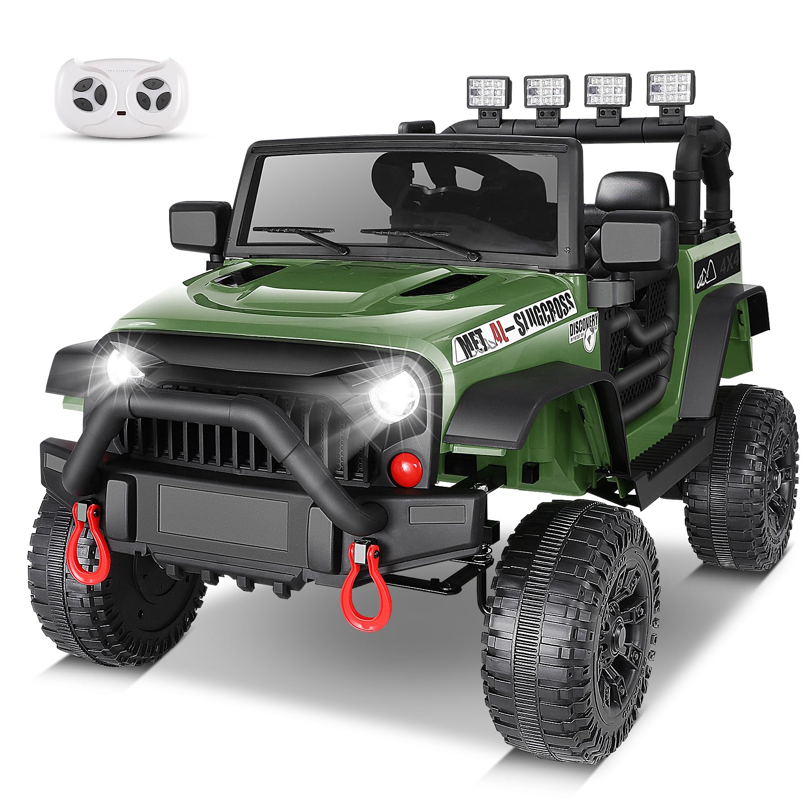 Hikole Ride On Car Truck, 12V Battery Powered Kids Electric Car w/ 2.4 GHZ Parental Remote Control?Spring Suspension,LED Lights,Safety Belt, Music, MP3, 2 Doors Open, Green