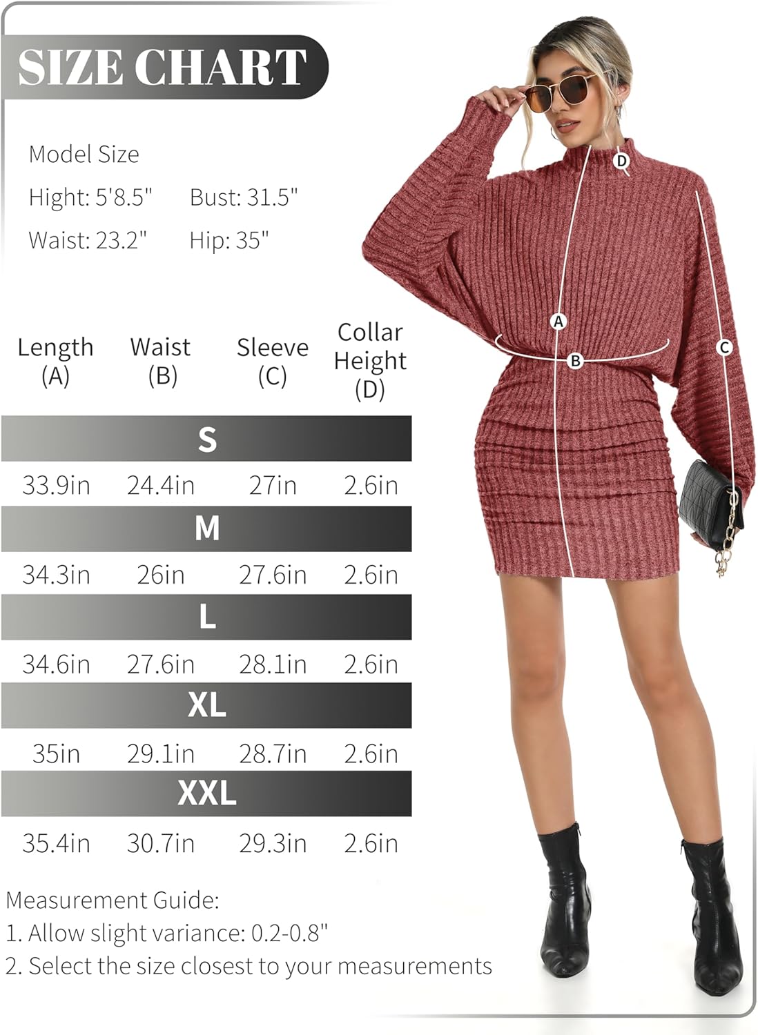 Motarto Women's Bodycon Sweater Dress Long Sleeve Turtleneck Lantern Sleeve Knit Mini Dress Fall Winter Party Casual - Image 7