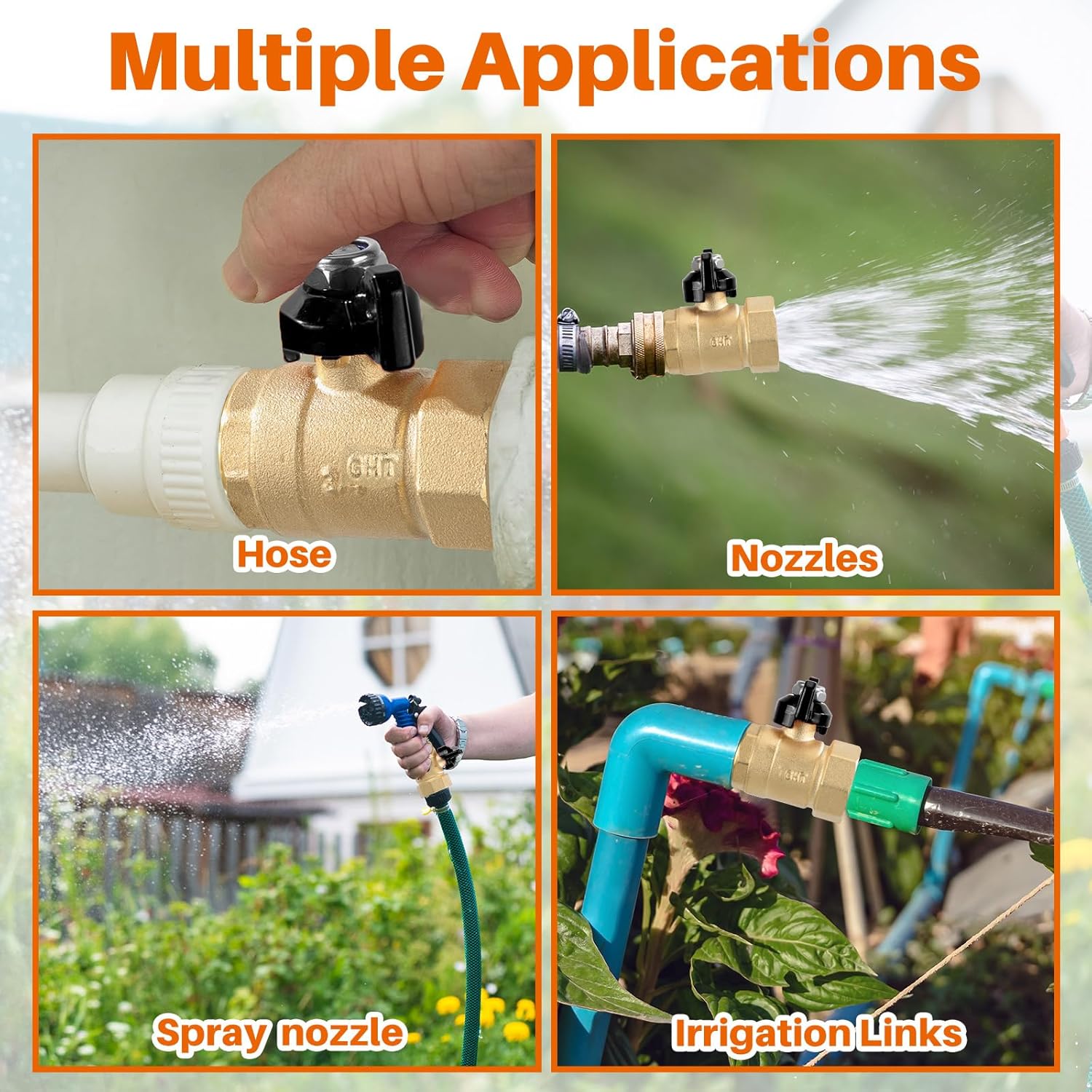 Yaocom 3 Pcs Full Flow Garden Hose Shut Off Valve Connector Heavy Duty Brass 3/4'' GHT No Restriction Water Shut-Off Connector Lawn Hose-end Flow Ball Valve Adapter Coupling for Gardens(Black)