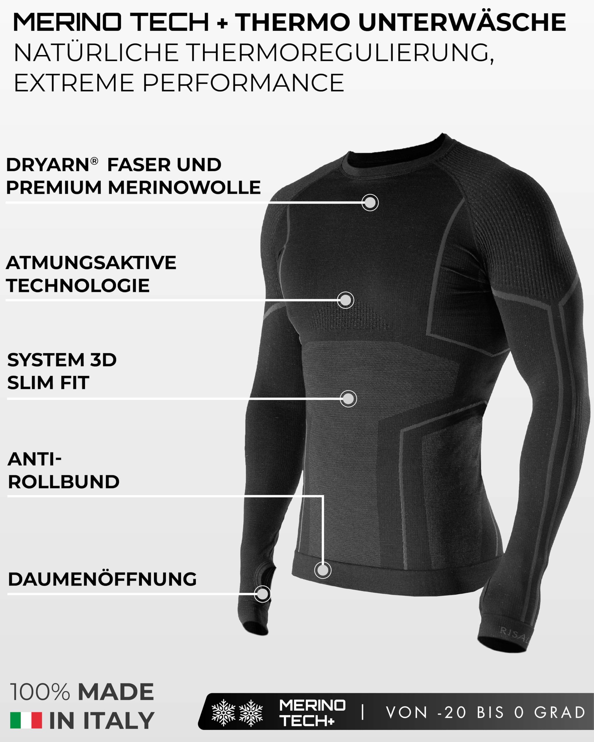 Risalti MęSka Koszulka Termoaktywna Z DłUgim RęKawem Merino Tech - MęSki Sweter Termoaktywny Z WełNy MerynosóW, Bezszwowa Zimowa Bielizna Termoaktywna Dla MężCzyzn - Made In Italy