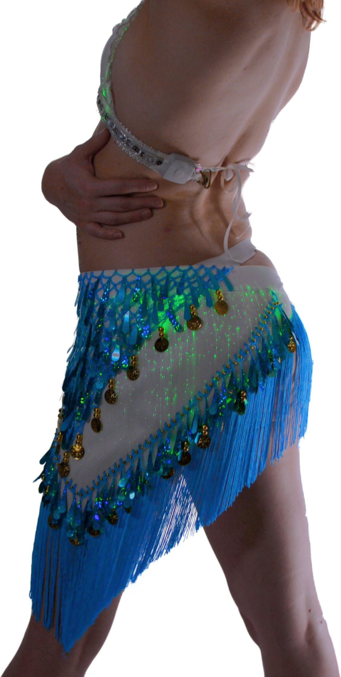 TrYptiX Womens Fiber Optic Bellydancing Light up Hip Scarf (White and Blue)