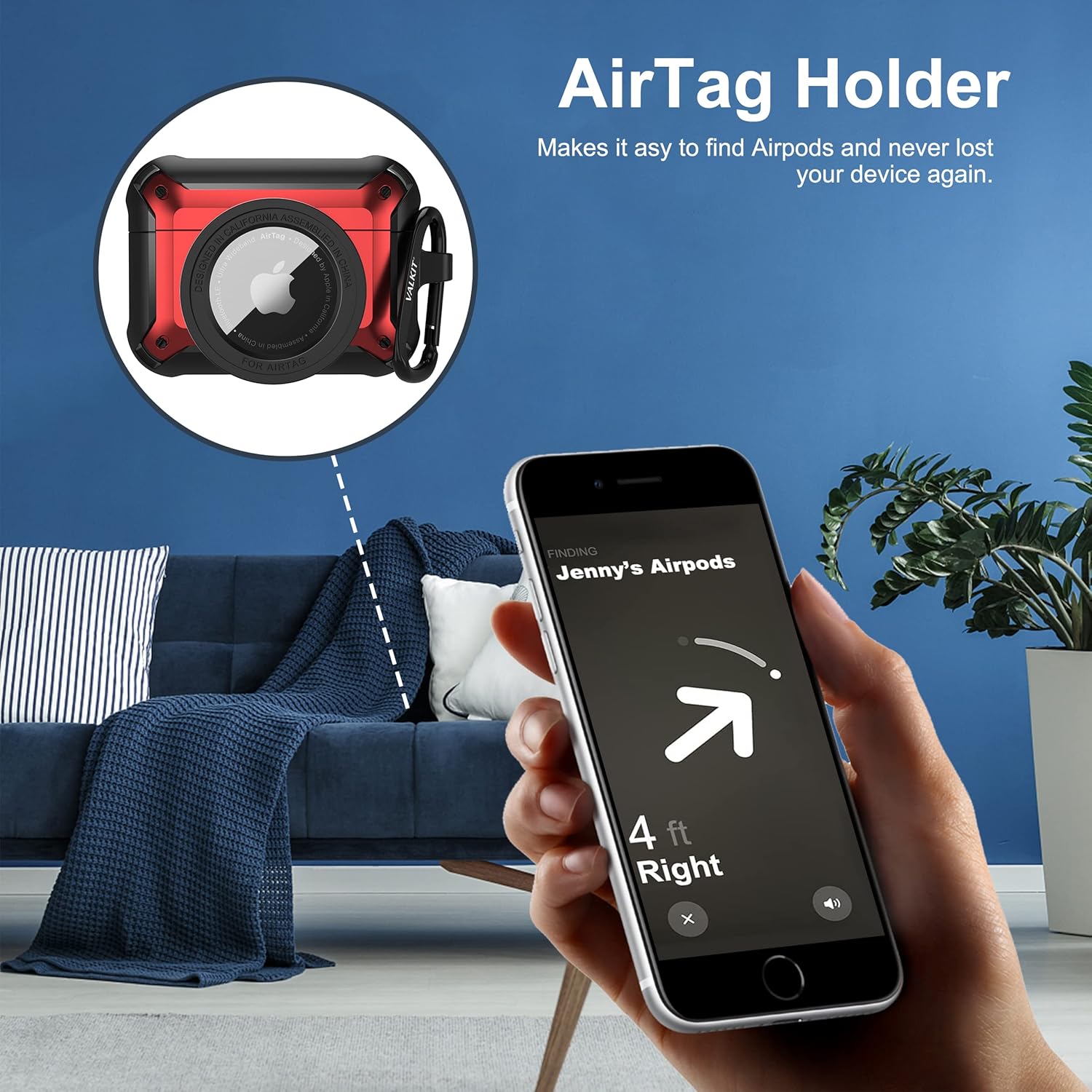 Valkit Compatible Airpods Pro 2/1 Case and AirTags Cover, 2 in 1 Rugged Protective Cases Shockproof Air Pod Pro Cases for Men Women iPod Airpods Pro 2nd/1st Generation Case and Airtag(Black/Red)