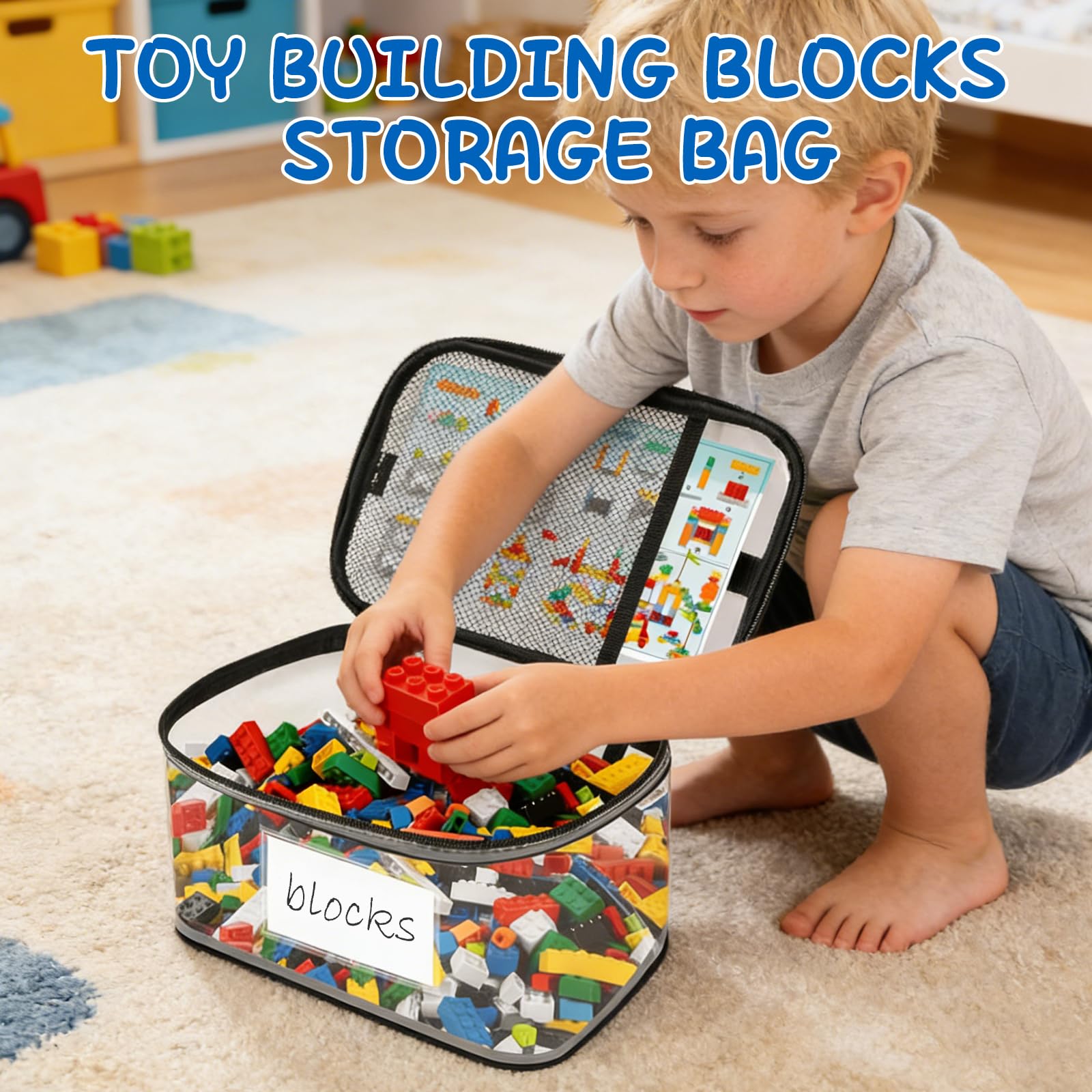 Sacchetti Portaoggetti per Giocattoli,ESYFOR 4 Pezzi Organizer Sacchetti Giochi PVC Impermeabili Borse Portaoggetti Trasparente Borsa per Trasporto per Vari Piccoli Giocattoli,24x17.5x14.5cm