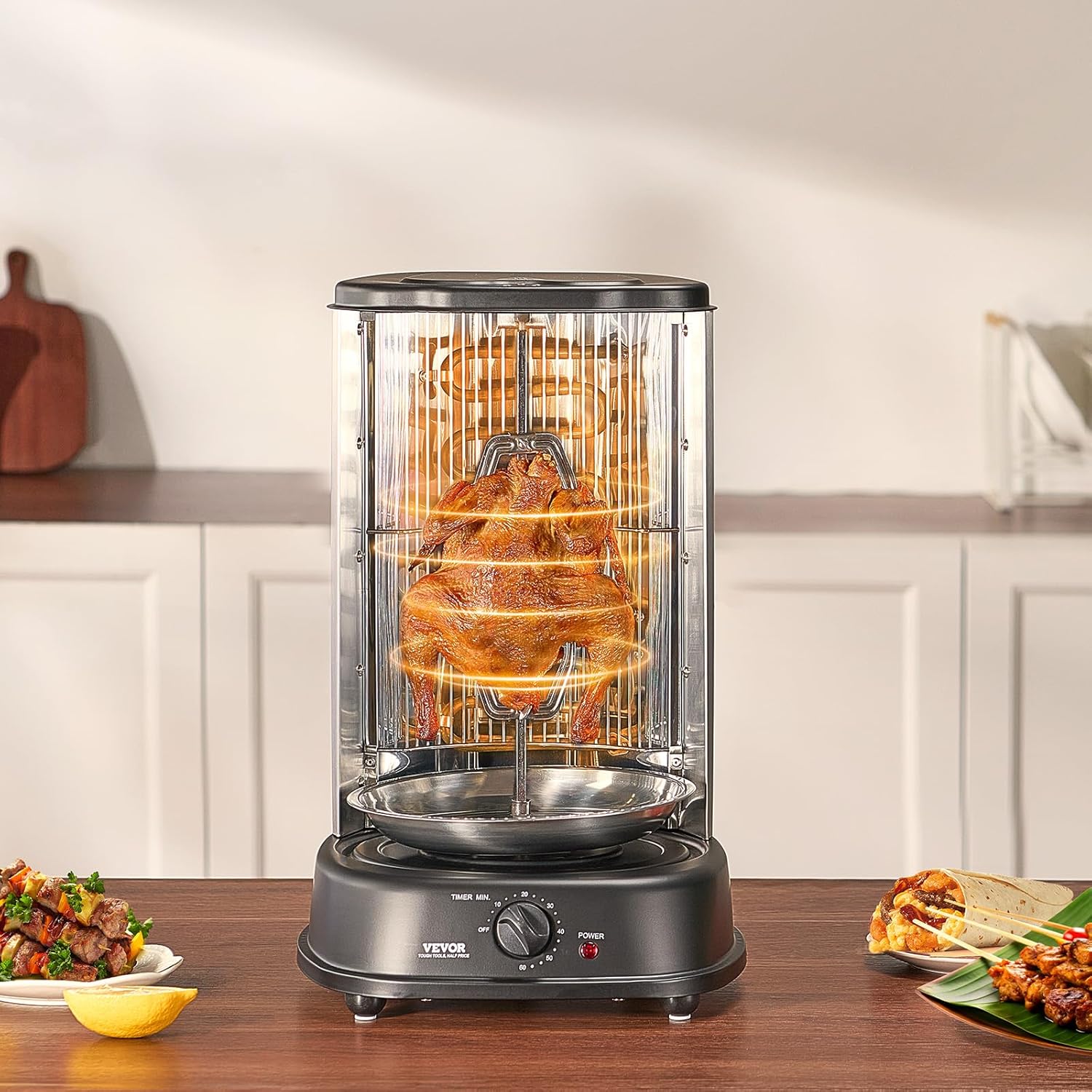 VEVOR Shawarma Grill Machine, Vertical Chicken Shawarma Cooker Machine Countertop, Electric Stainless Steel Broiler Gyro Rotisserie Oven Doner Kebab Machine, for Home Restaurant Kitchen Parties