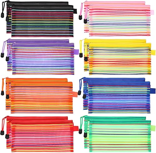 Glenmal Paquete de 16 bolsas de malla con cremallera para lápices, bolsas de almacenamiento multiusos, bolsas de viaje para oficina, aula,