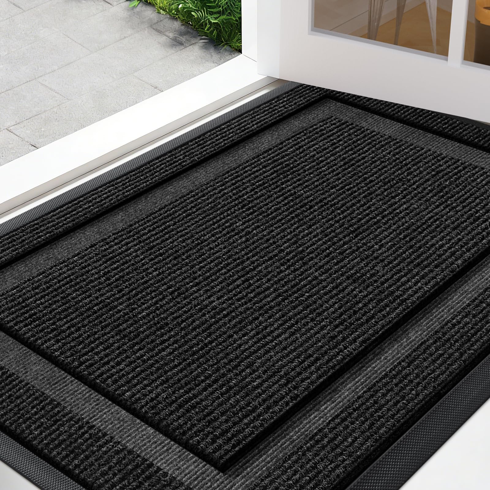 IM HOME 36x24 Waterproof Natural Rubber Door Mat in Black