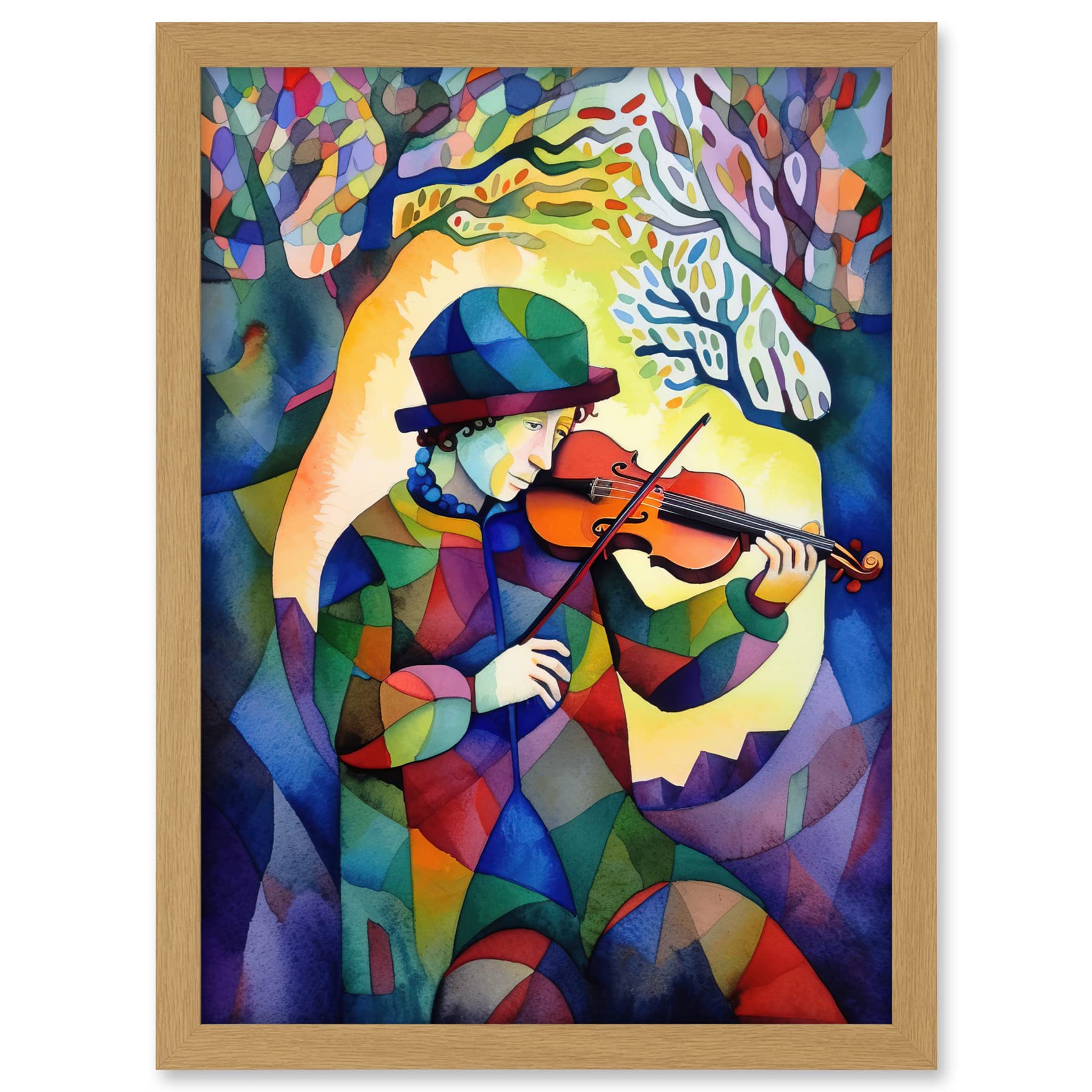 Artery8 Fiddle Player In Forest Folk Art Watercolour Painting Artwork Framed A3 Wall Art Print