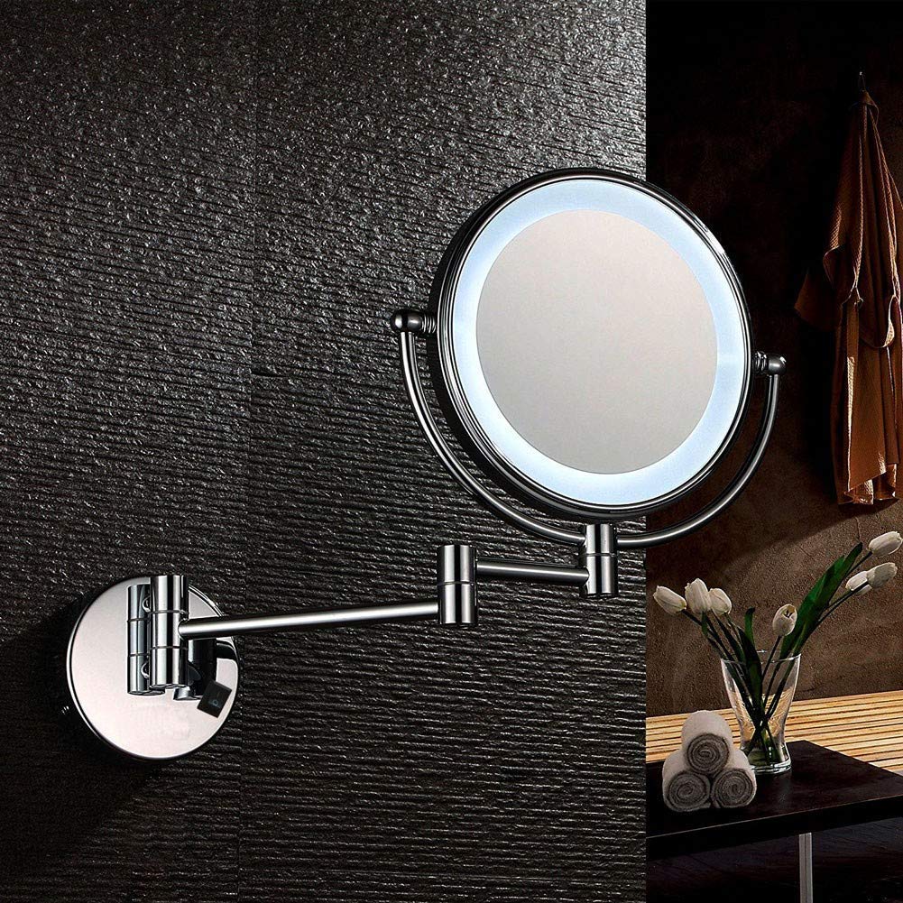 ELTOX An der Wand montierter Schminkspiegel, Vergrößerungs-Kosmetikspiegel, verdeckte Installation, 360-Grad-Freidrehung, ausziehbarer Arm
